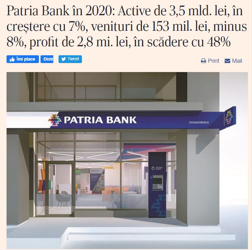 Profit injumatatit Patria Bank